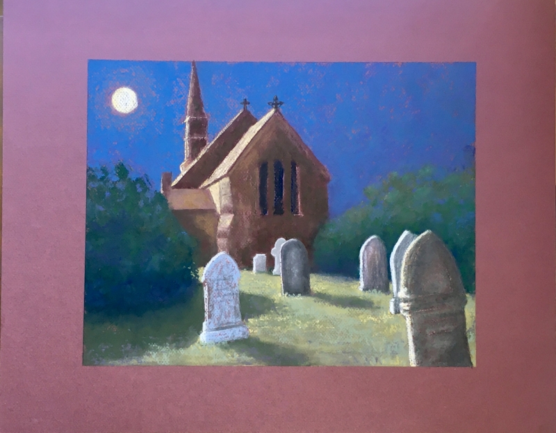 Old Welsh Churchyard at Night by artist Jennifer Edwards